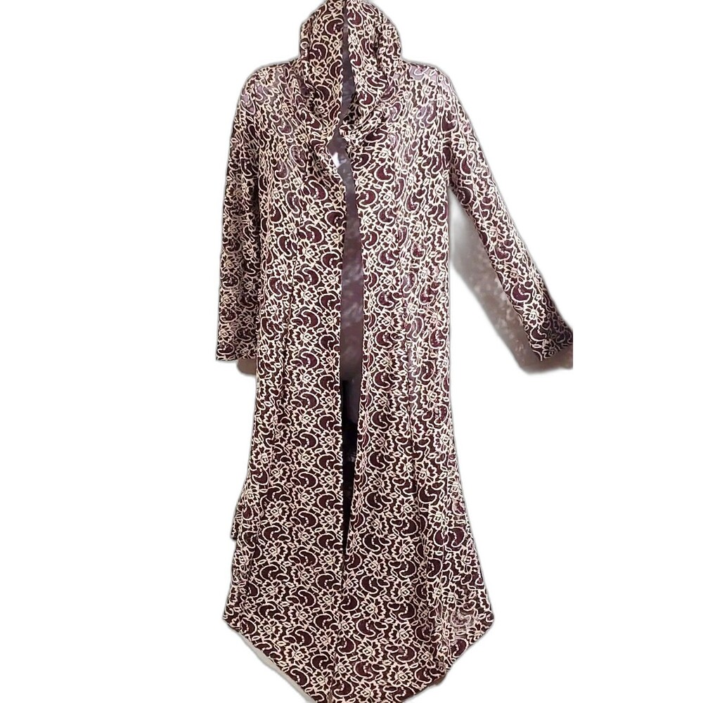 Pretty Young Thing S Burgundy Beige Hooded Open Front Lacy Long Sleeve Duster